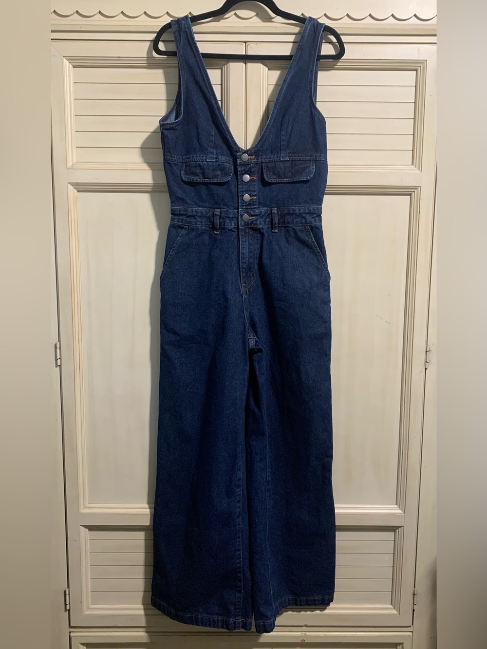 Cider Dark Blue Denim Wide-Leg Jumpsuit Women’s Size Small